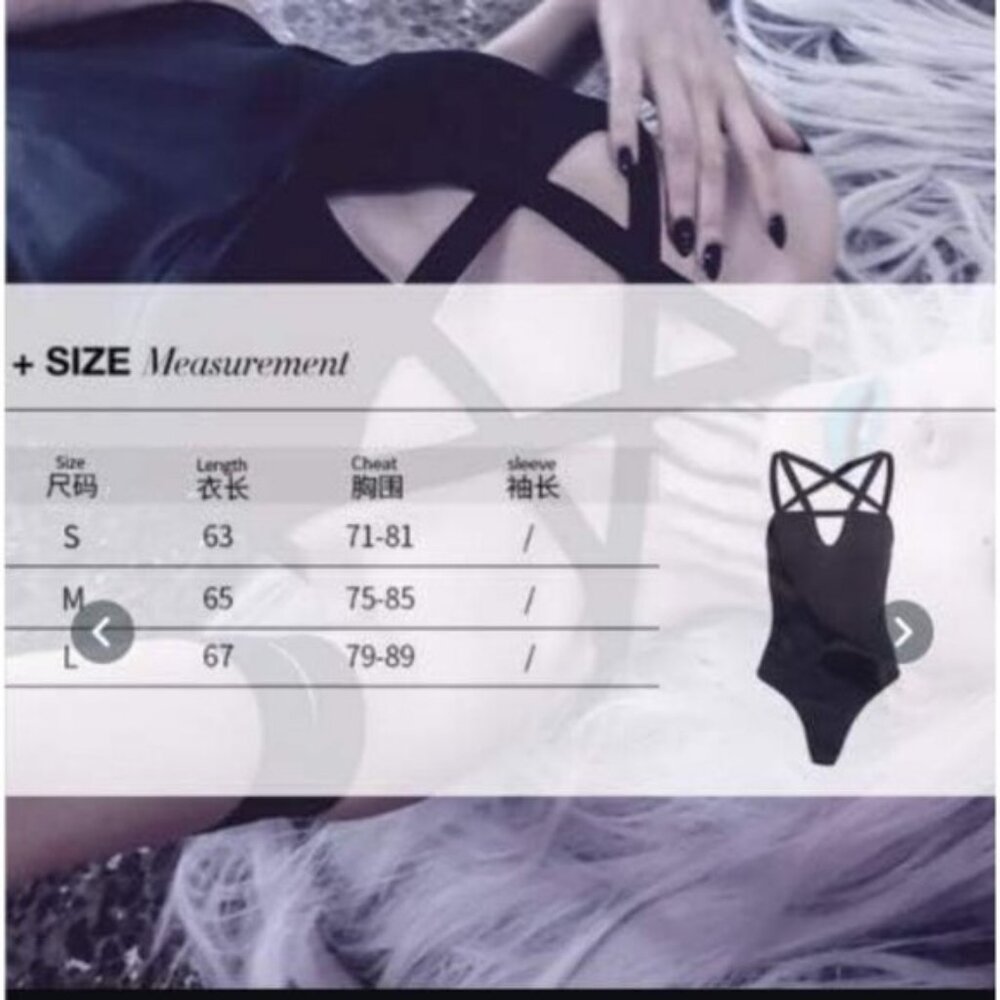 ⚡Women Black Hollow Out Low Chest Pentagram Bodysuit Gothic Dark Street Jumpsuit - Picture 6 of 9